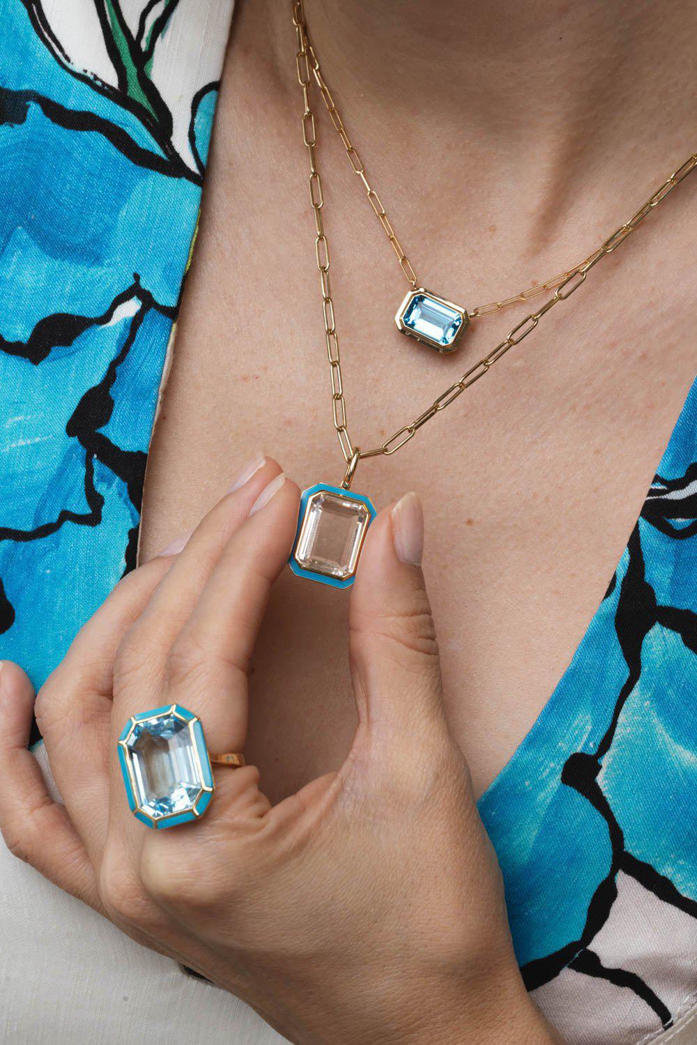 GOSHWARA-Manhattan Blue Topaz Pendant Necklace-YELLOW GOLD