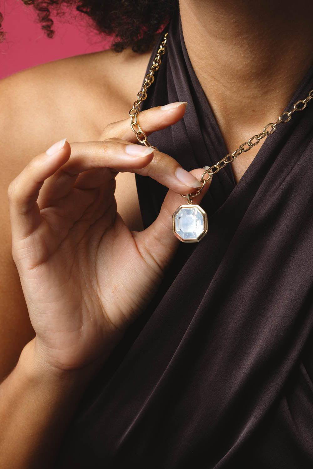GOSHWARA-Manhattan Moon Quartz Pendant Necklace-YELLOW GOLD