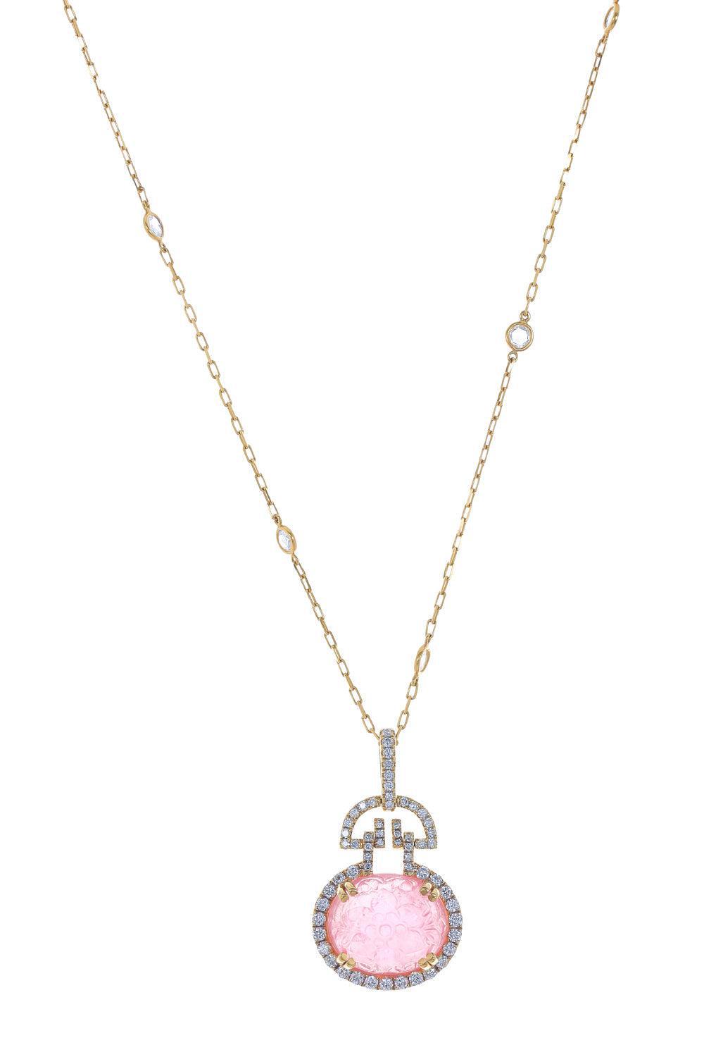 Pink Tourmaline G-One Pendant Necklace-YELLOW GOLD-JEWELRYFINE JEWELNECKLACE O-GOSHWARA