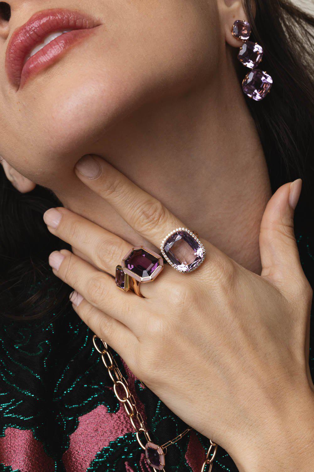 GOSHWARA-Melange Amethyst Pink Opal Ring-ROSE GOLD