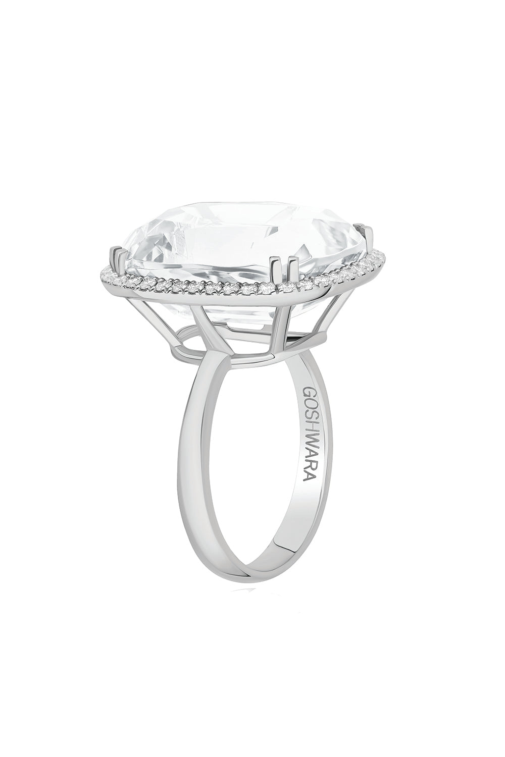 GOSHWARA-Gossip Rock Crystal Diamond Halo Ring-WHITE GOLD