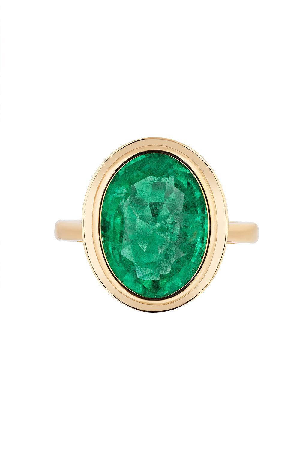 Emerald Oval Cut G-One Ring-YELLOW GOLD-6-JEWELRYFINE JEWELRING-GOSHWARA