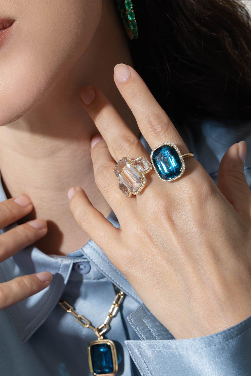 GOSHWARA-Gossip Blue Topaz Diamond Ring-YELLOW GOLD