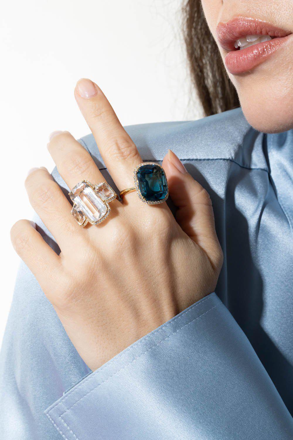 GOSHWARA-Gossip Blue Topaz Diamond Ring-YELLOW GOLD