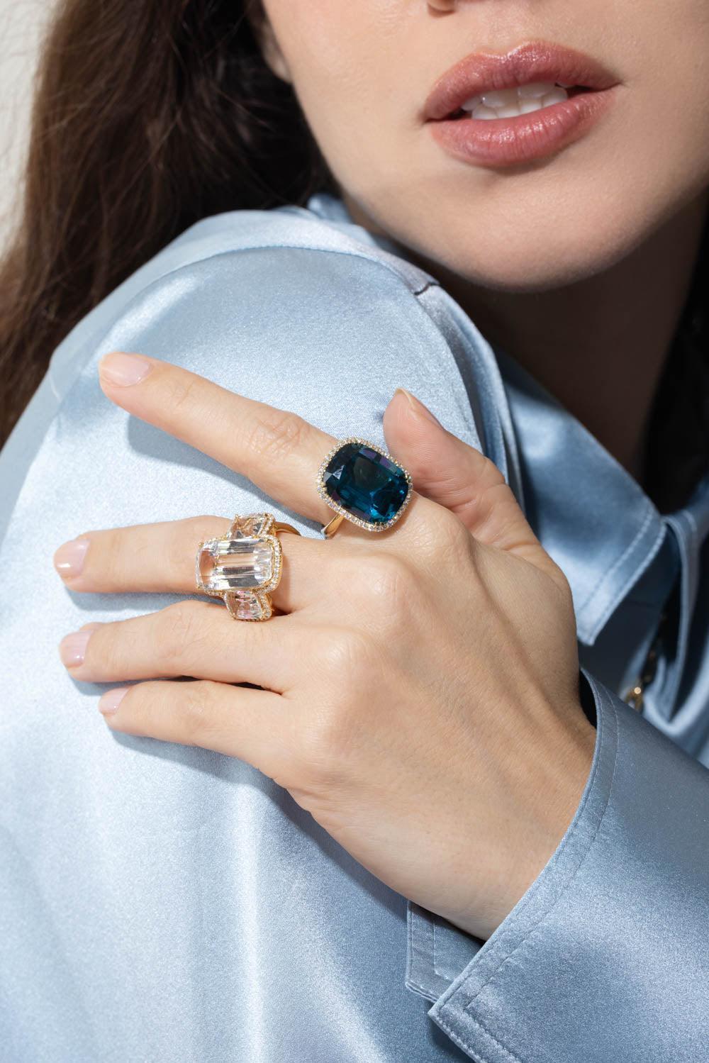 GOSHWARA-Gossip Blue Topaz Diamond Ring-YELLOW GOLD