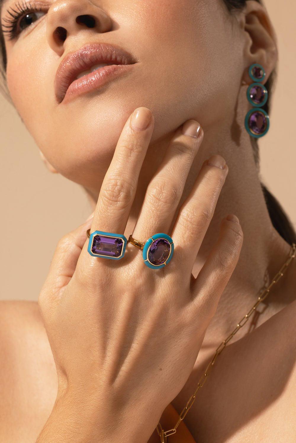 GOSHWARA-Amethyst Turquoise Oval Ring-YELLOW GOLD