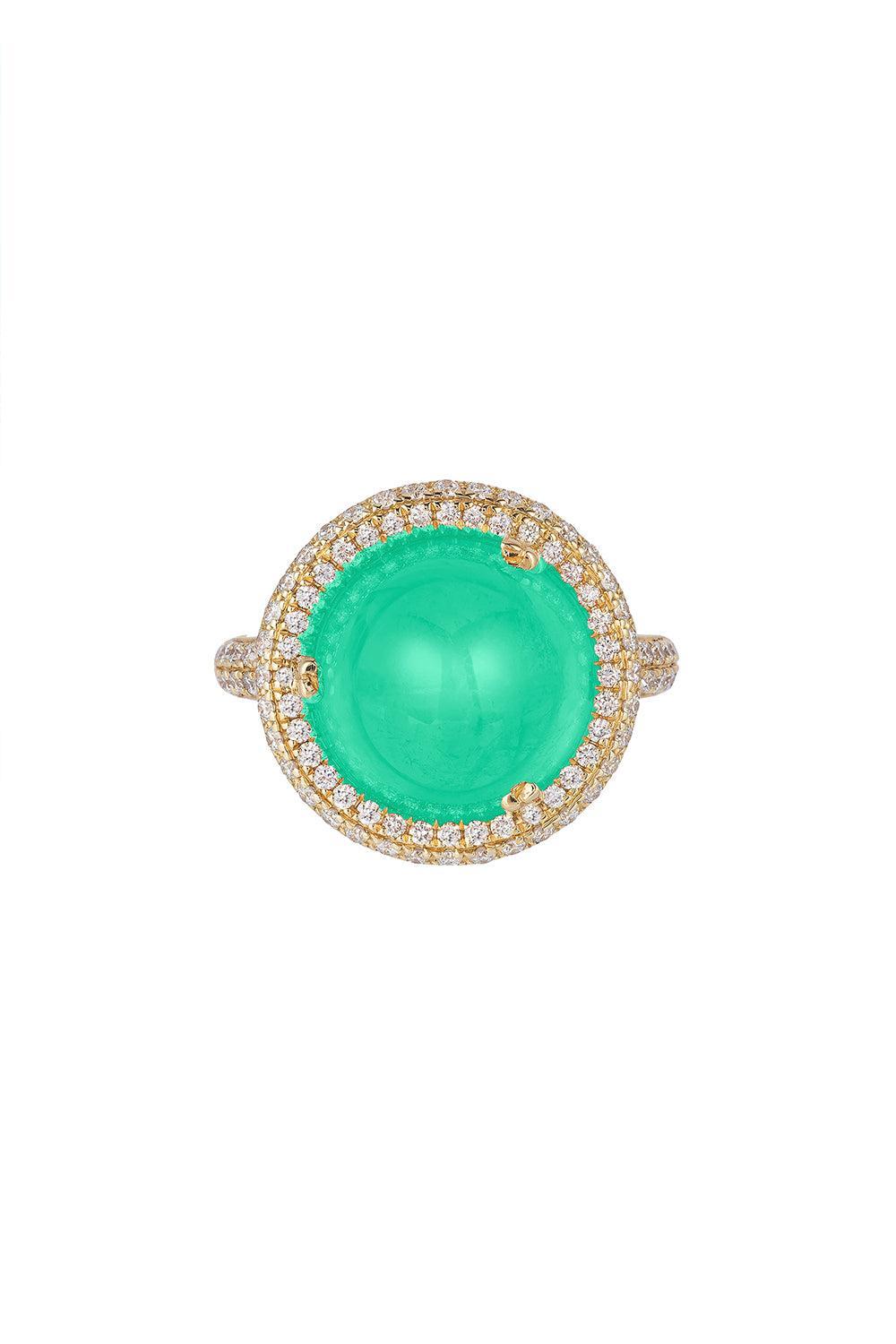 Chrysoprase Round Cut G-One Ring-YELLOW GOLD-6.5-JEWELRYFINE JEWELRING-GOSHWARA