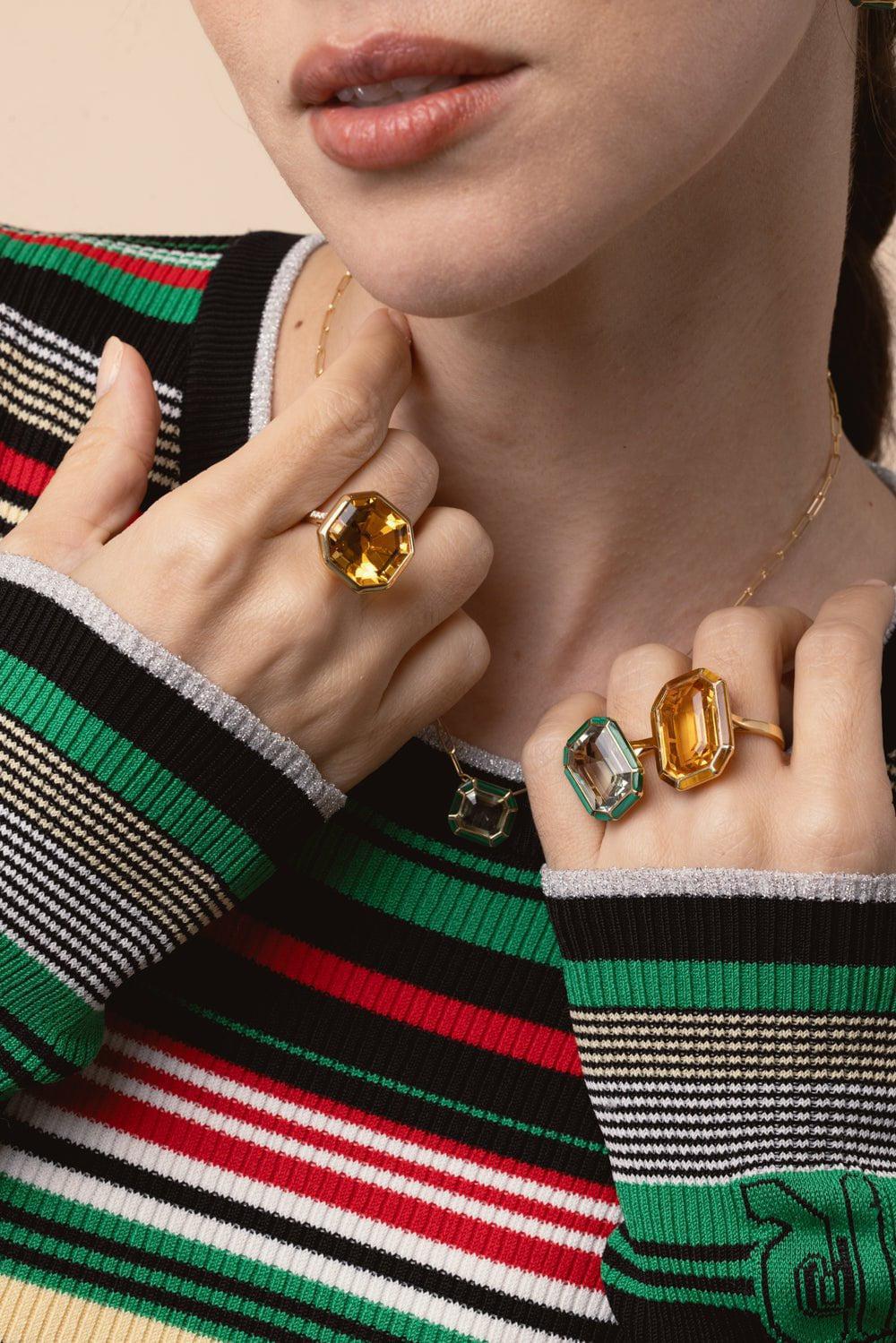 GOSHWARA-Citrine Tigers Eye Ring-YELLOW GOLD
