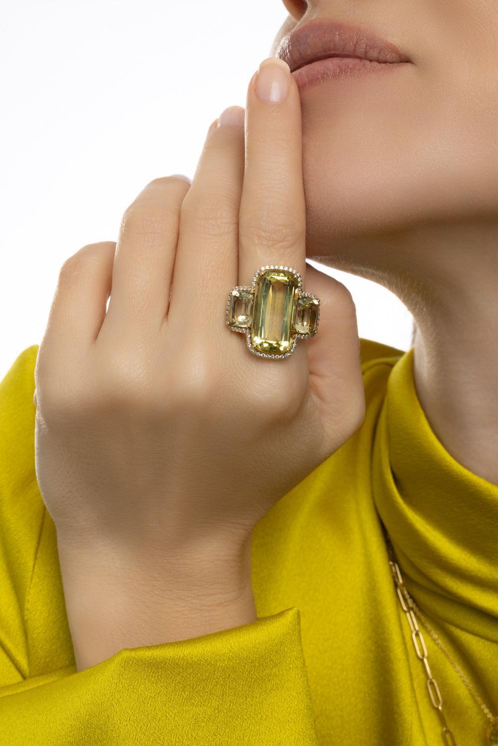 Lemon Quartz Three Stone Gossip Ring-YELLOW GOLD-6.5-JEWELRYFINE JEWELRING-GOSHWARA