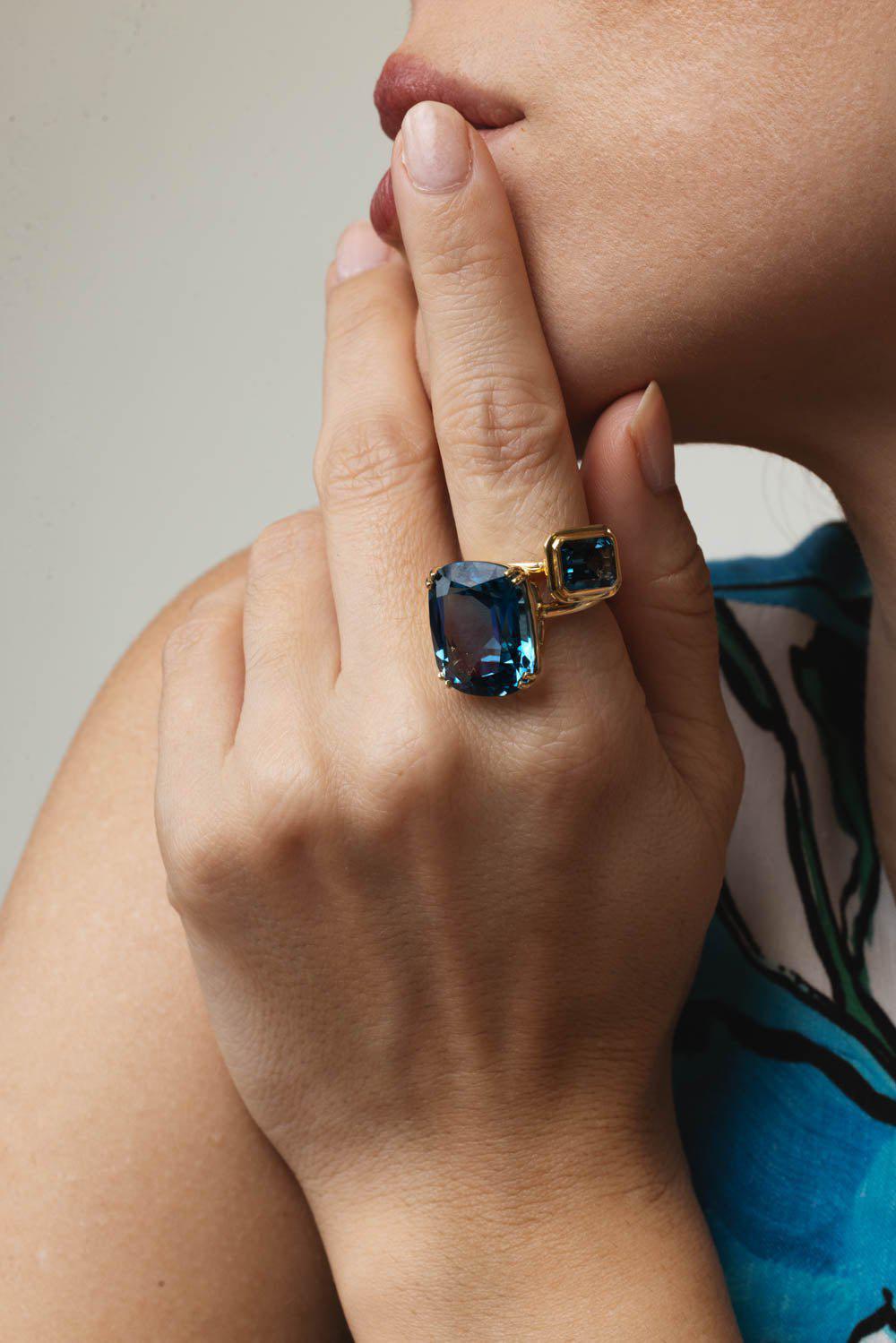 GOSHWARA-Manhattan London Blue Topaz Ring-YELLOW GOLD