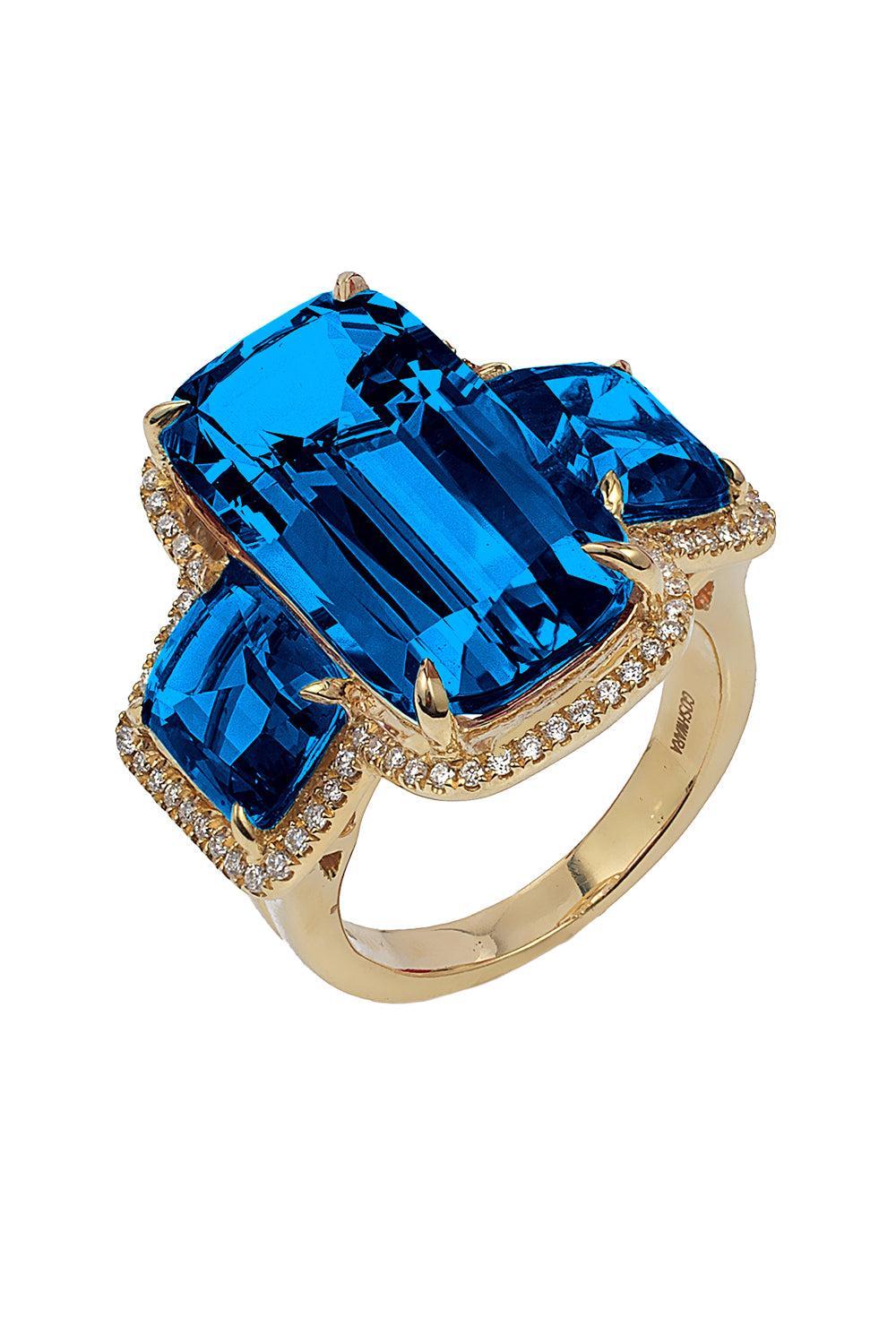 London Blue Topaz Three Stone Gossip Ring-YELLOW GOLD-6.75-JEWELRYFINE JEWELRING-GOSHWARA