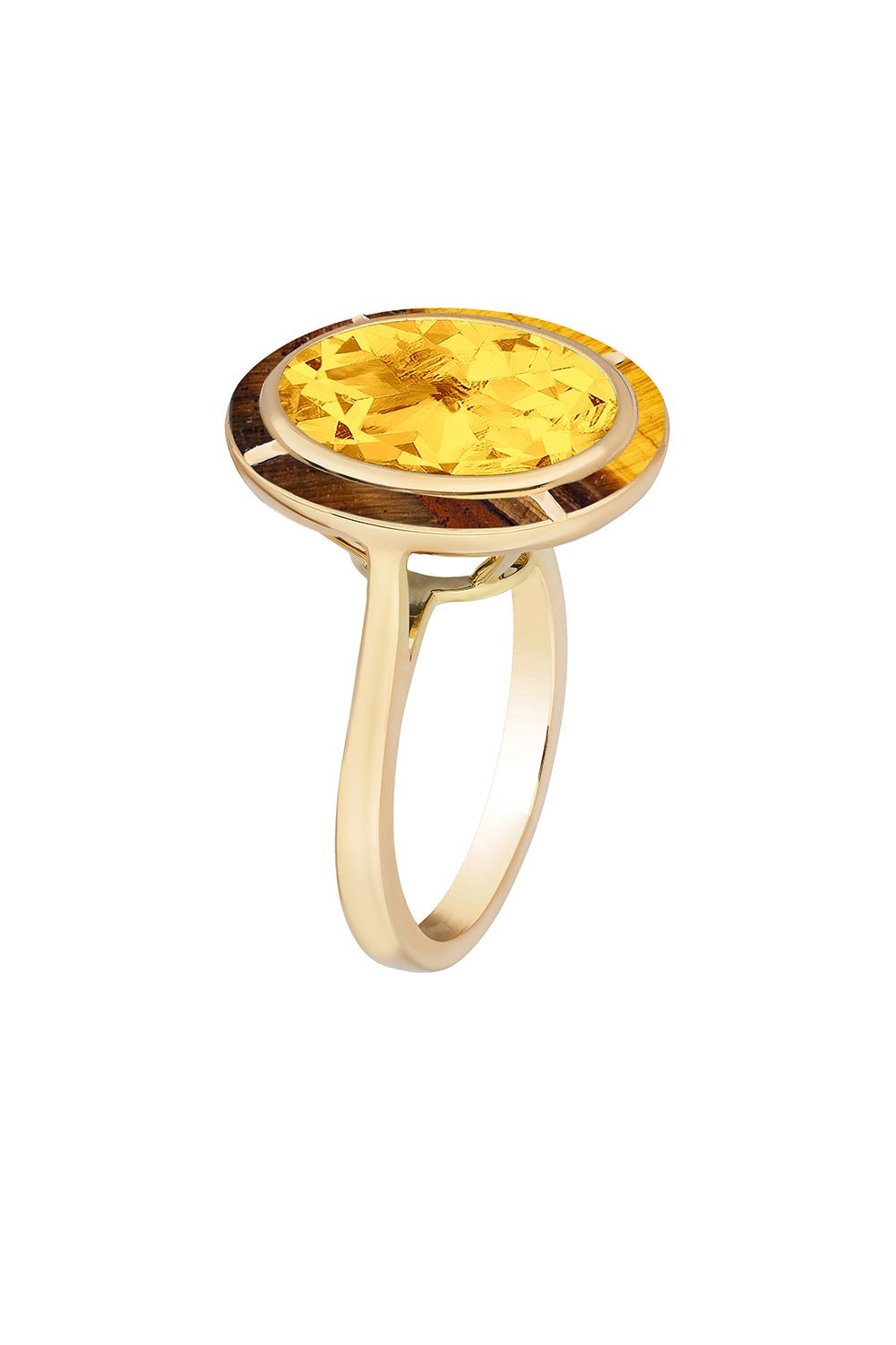 GOSHWARA-Melange Citrine Tiger Eye Ring-YELLOW GOLD