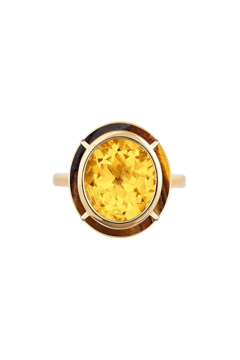 GOSHWARA-Melange Citrine Tiger Eye Ring-YELLOW GOLD