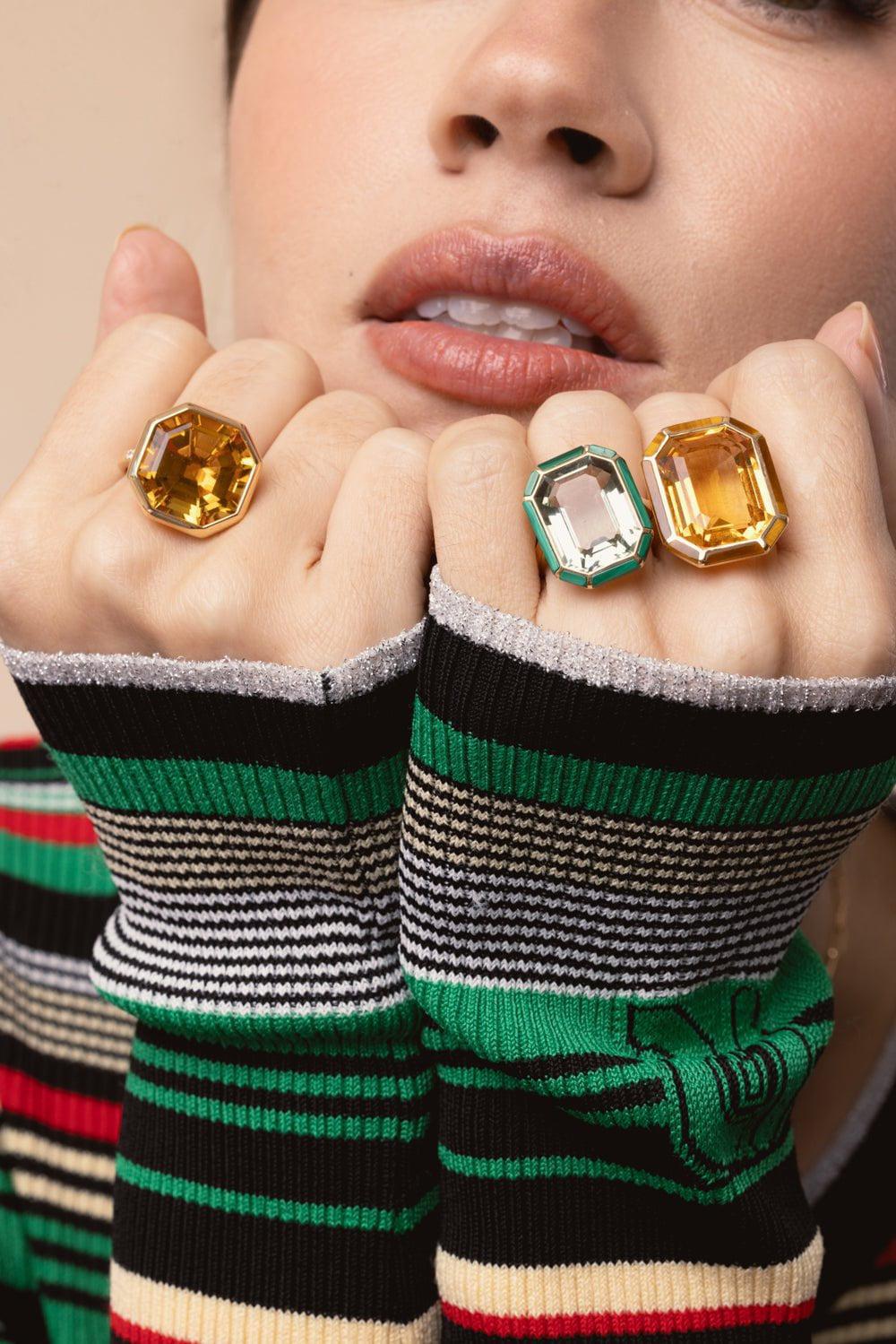GOSHWARA-Prasiolite Malachite Ring-YELLOW GOLD