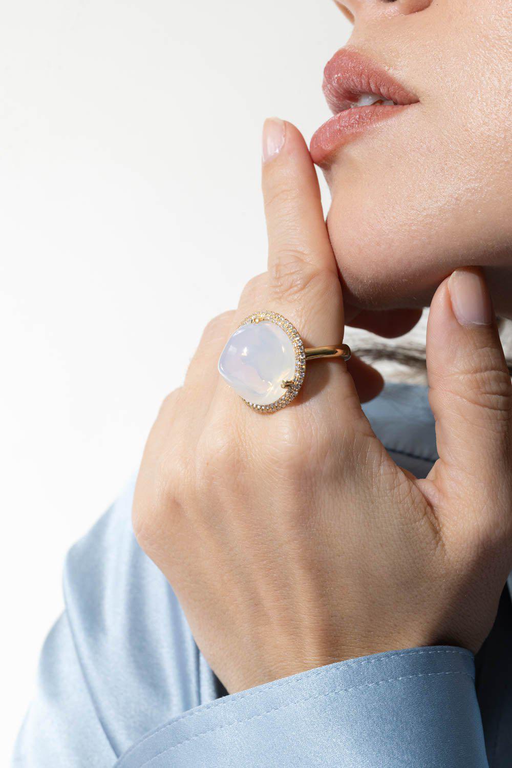 GOSHWARA-Rock n Roll Moon Quartz Ring-YELLOW GOLD