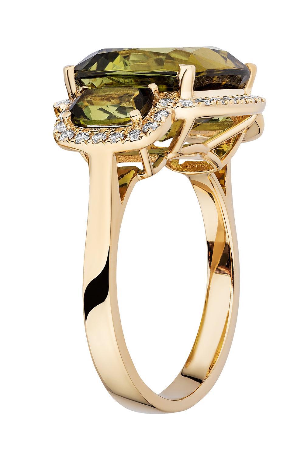 Tourmaline Three Stone G-One Ring-YELLOW GOLD-6.75-JEWELRYFINE JEWELRING-GOSHWARA