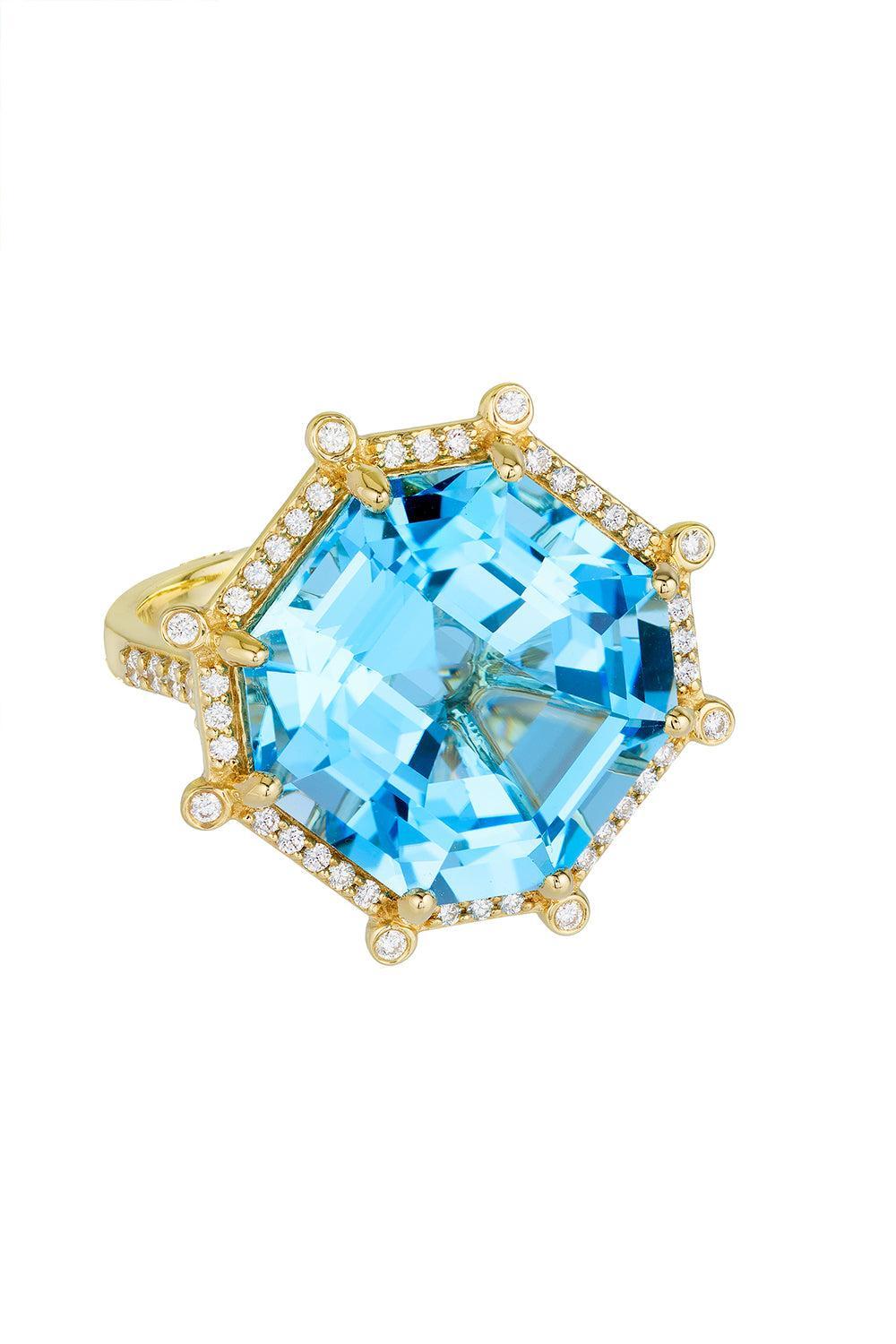 Blue Topaz Asscher Cut Gossip Ring-YELLOW GOLD-7-JEWELRYFINE JEWELRING-GOSHWARA