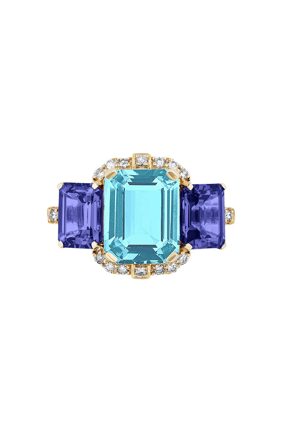 GOSHWARA-Gossip 3 Stone Blue Topaz Tanzanite Ring-YELLOW GOLD