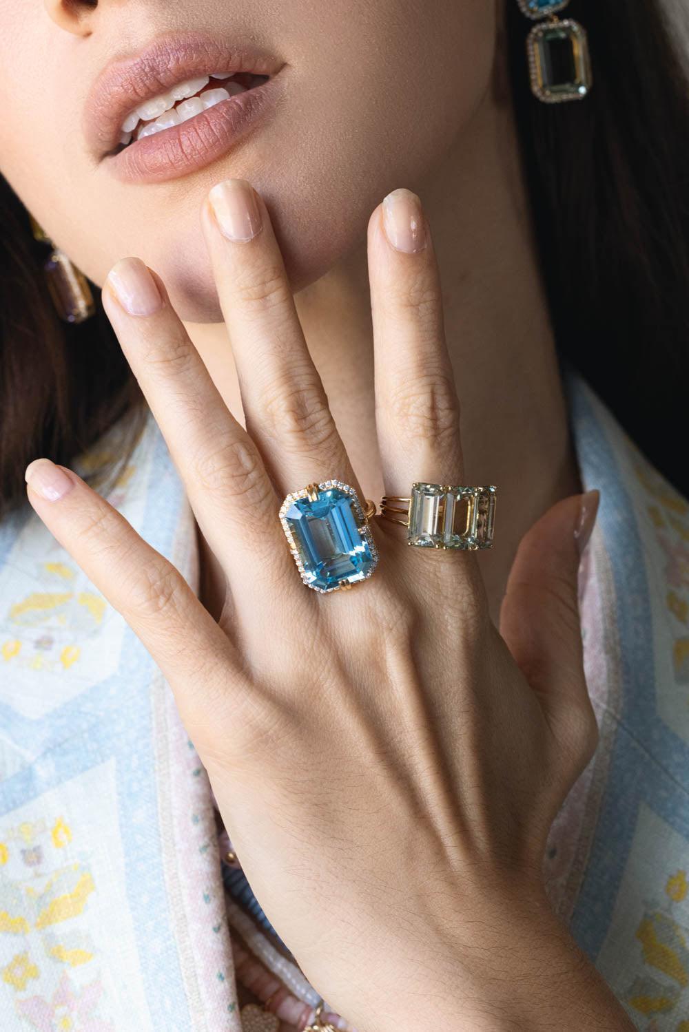 GOSHWARA-Gossip Prasiolite Three Stone Ring-YELLOW GOLD