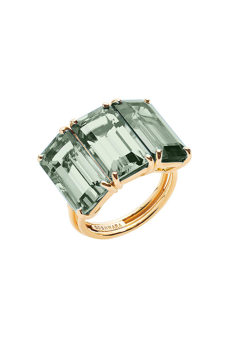 GOSHWARA-Gossip Prasiolite Three Stone Ring-YELLOW GOLD