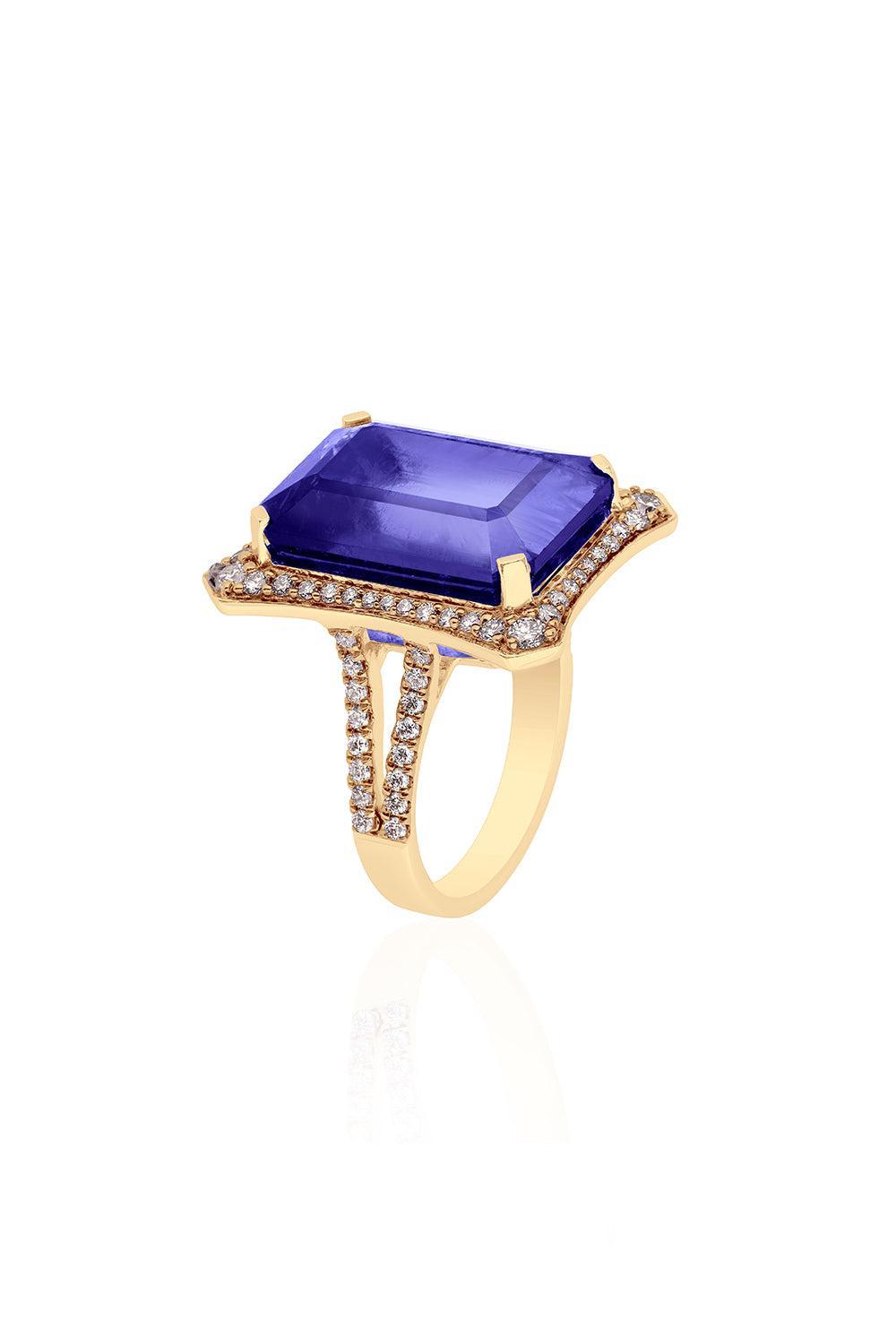 Large Tanzanite G-One Ring-YELLOW GOLD-7-JEWELRYFINE JEWELRING-GOSHWARA