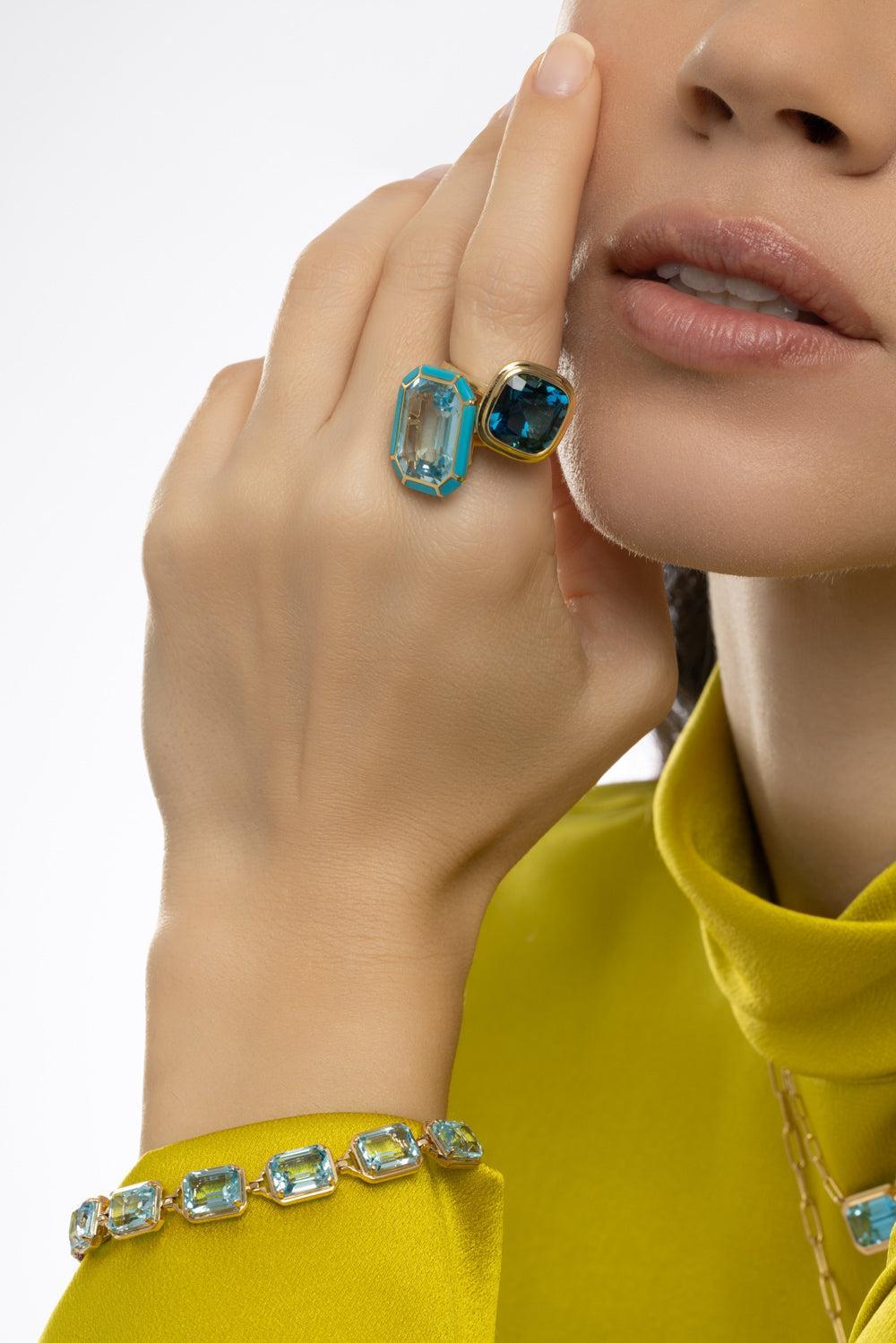 London Blue Topaz Manhattan Ring-YELLOW GOLD-7-JEWELRYFINE JEWELRING-GOSHWARA