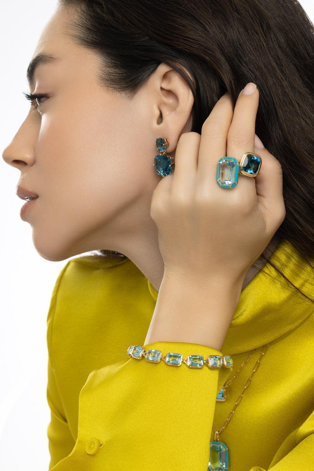 London Blue Topaz Manhattan Ring-YELLOW GOLD-7-JEWELRYFINE JEWELRING-GOSHWARA