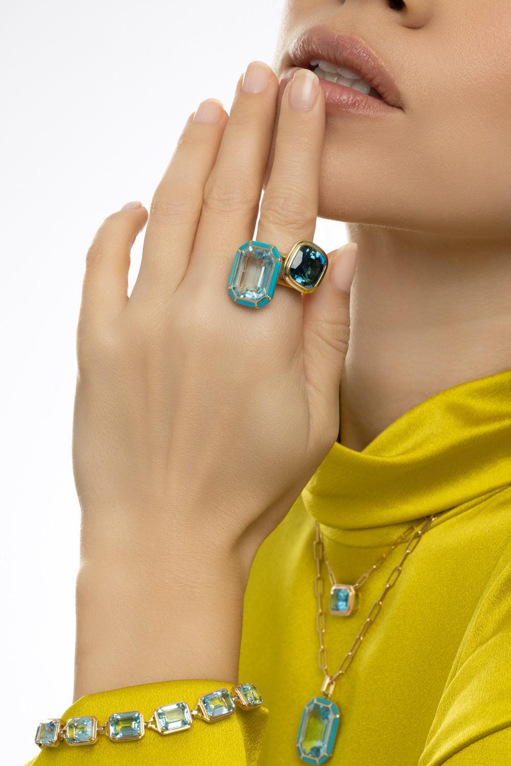 London Blue Topaz Manhattan Ring-YELLOW GOLD-7-JEWELRYFINE JEWELRING-GOSHWARA