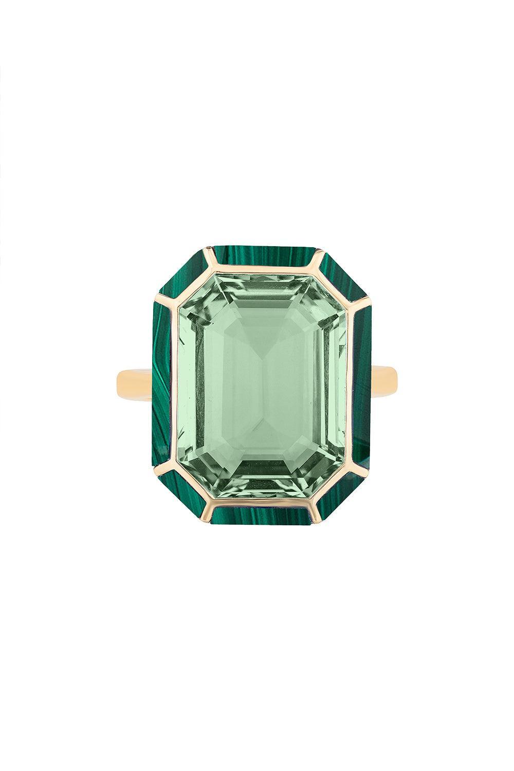 Malachite Prasiolite Melange Ring-YELLOW GOLD-7-JEWELRYFINE JEWELRING-GOSHWARA