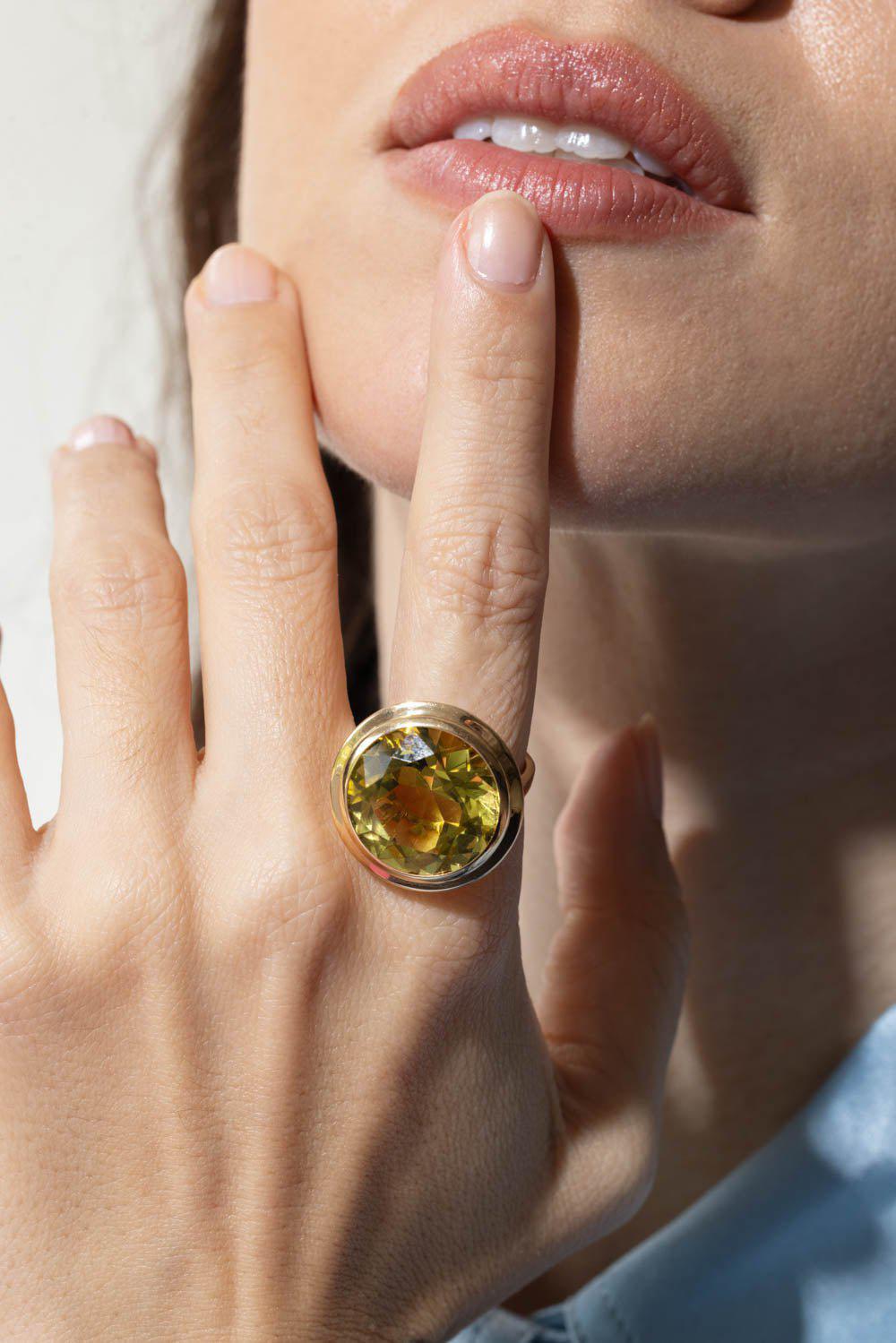 GOSHWARA-Manhattan Lemon Quartz Ring-YELLOW GOLD