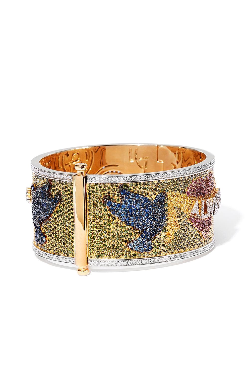 Blue Doves Cuff Bracelet-YELLOW GOLD-17-JEWELRYFINE JEWELBRACELET O-GRACE WINFREY