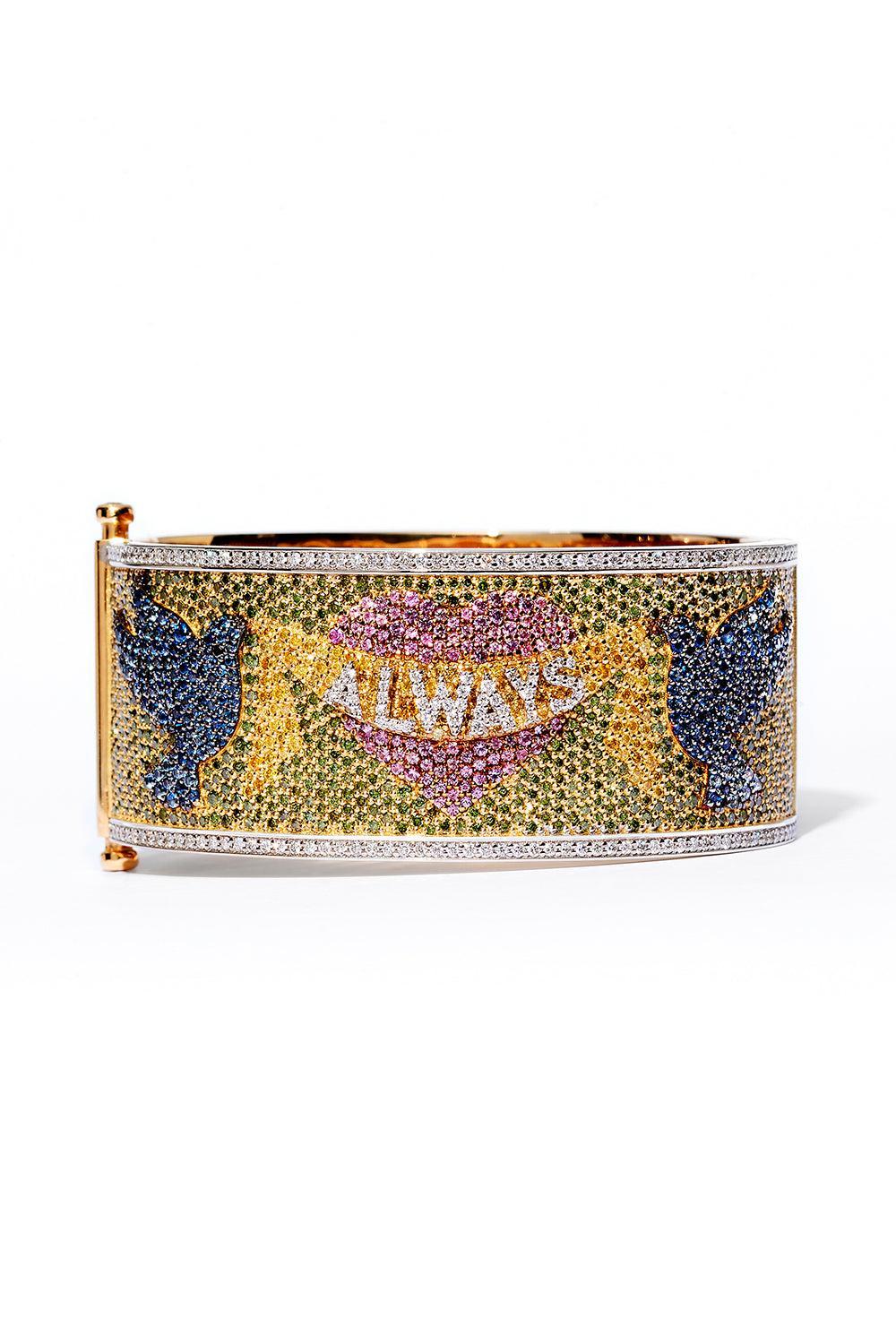 Blue Doves Cuff Bracelet-YELLOW GOLD-17-JEWELRYFINE JEWELBRACELET O-GRACE WINFREY