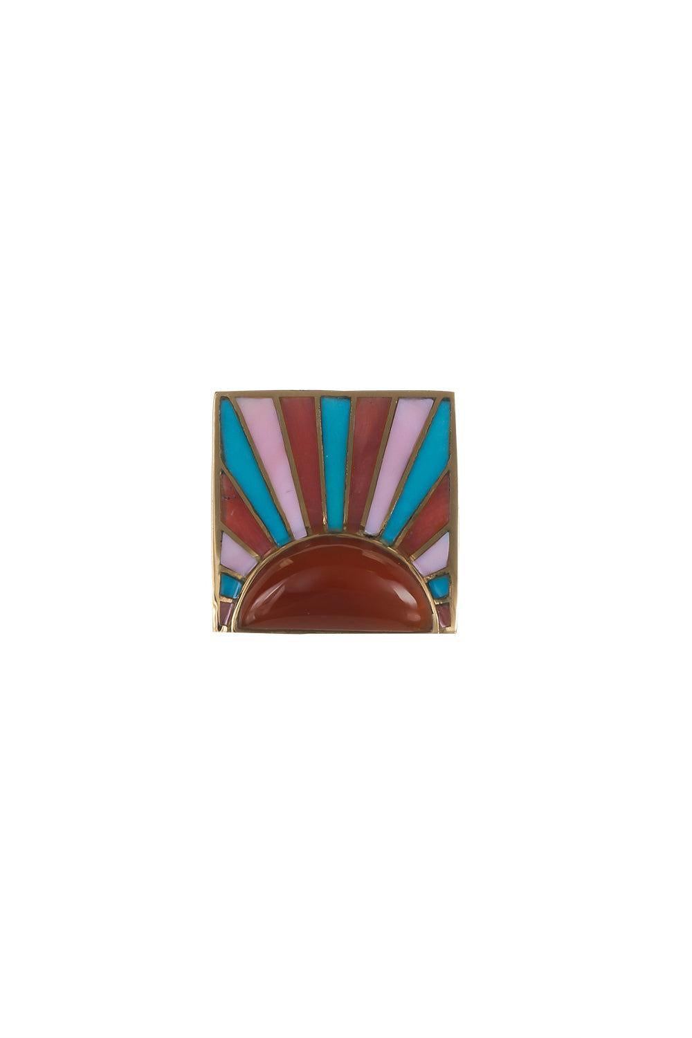 Carnelian Pink Opal Sun Ray Ring-YELLOW GOLD-7-JEWELRYFINE JEWELRING-GRACE WINFREY
