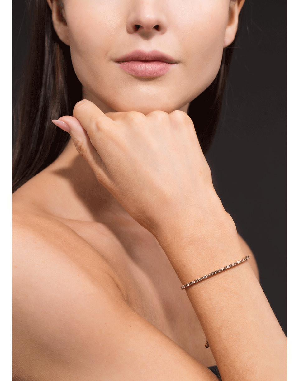 GRAZIELA-Brown And White Diamond Bolo Bracelet-ROSE GOLD