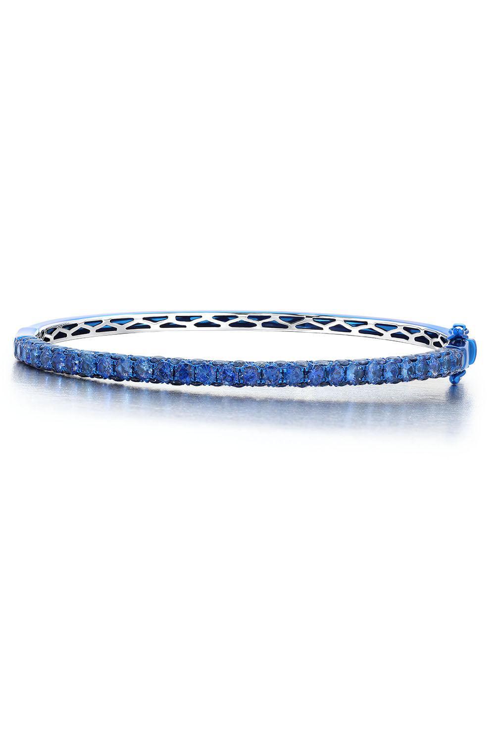 GRAZIELA-Blue Sapphire 3 Sided Bangle Bracelet-WHITE GOLD
