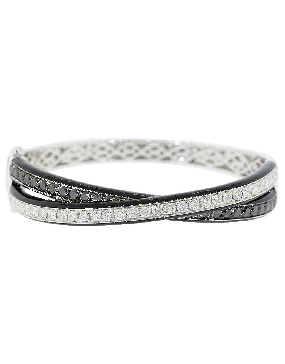 GRAZIELA-Diamond and Black Enamel Bangle-WHITE GOLD