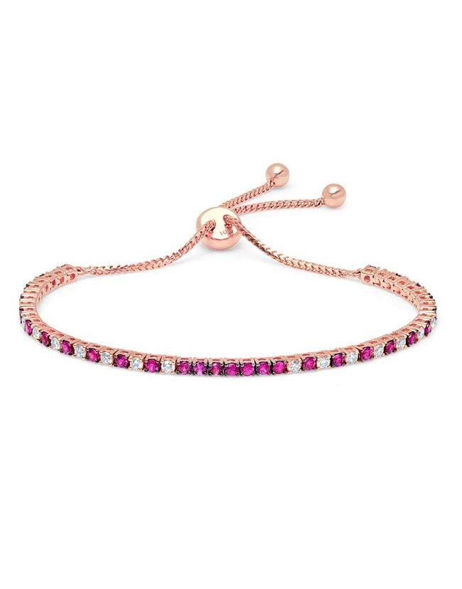 GRAZIELA-Diamond and Ruby Bolo Bracelet-WHITE GOLD