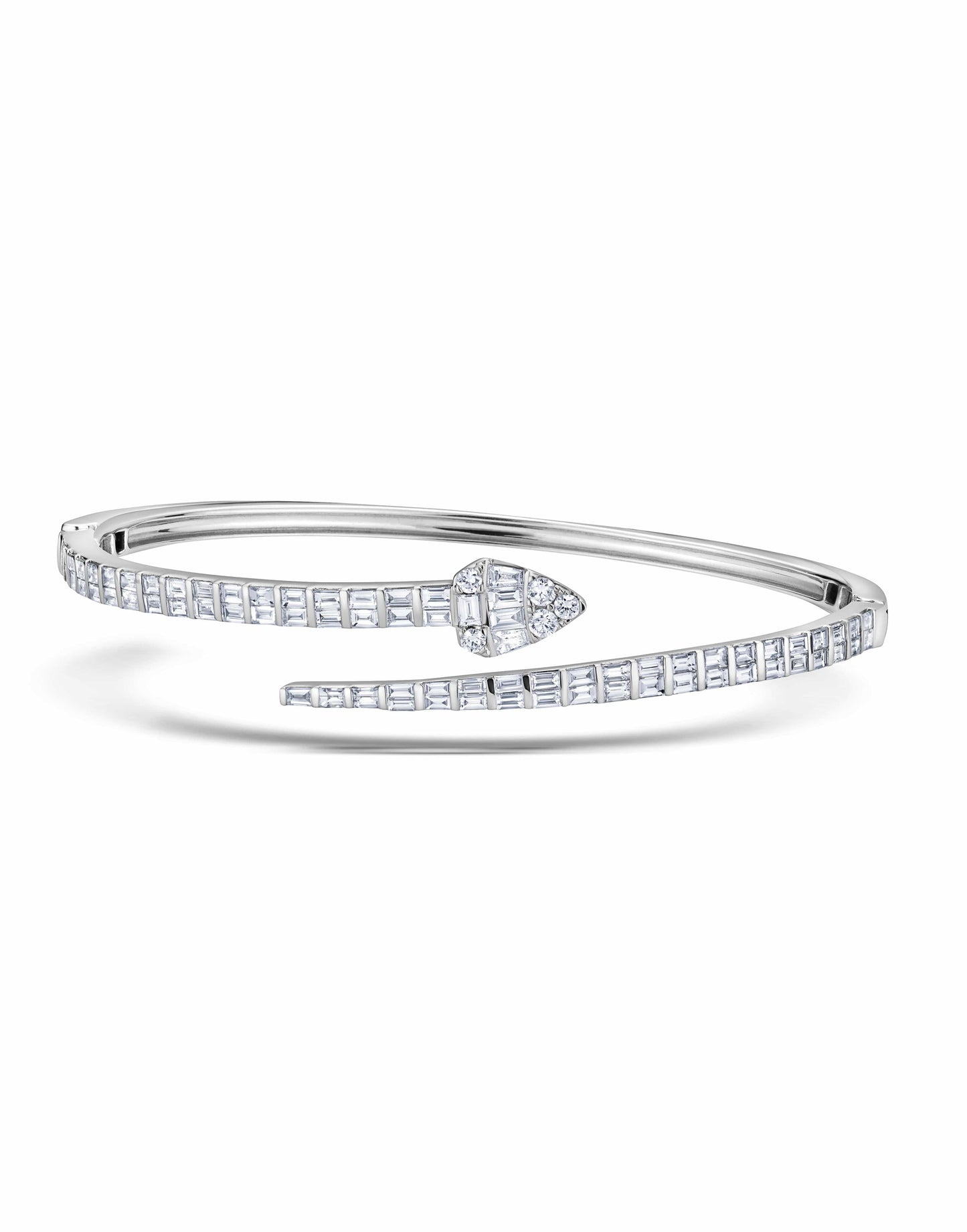 GRAZIELA-Double Baguette Pear Bypass Bangle-WHITE GOLD