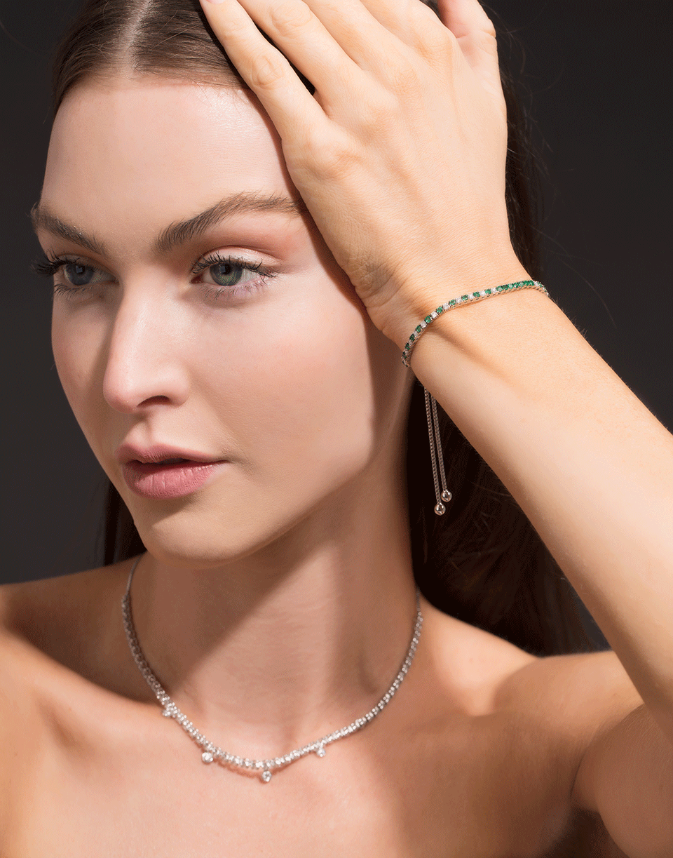 GRAZIELA-Emerald And White Diamond Bolo Bracelet-WHITE GOLD
