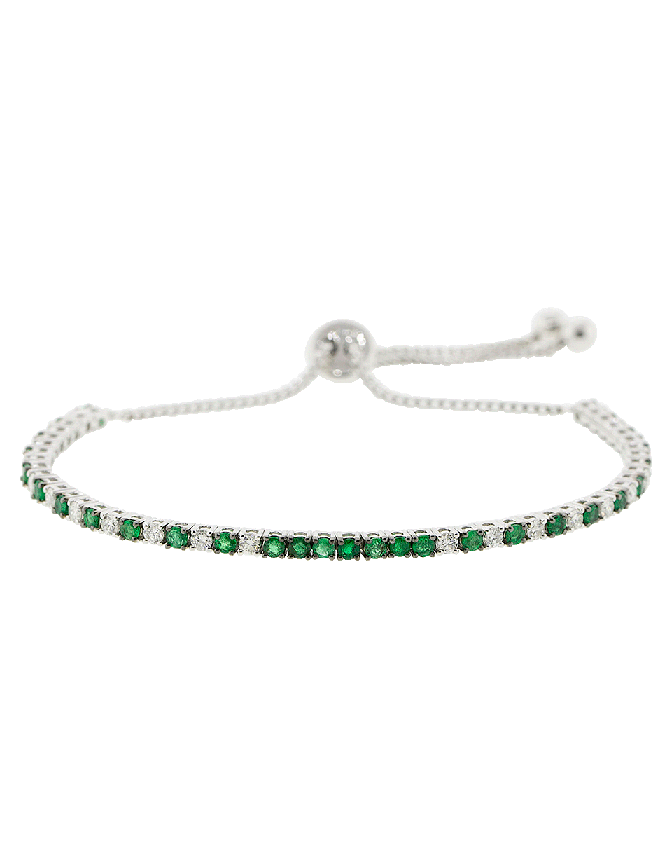 GRAZIELA-Emerald And White Diamond Bolo Bracelet-WHITE GOLD