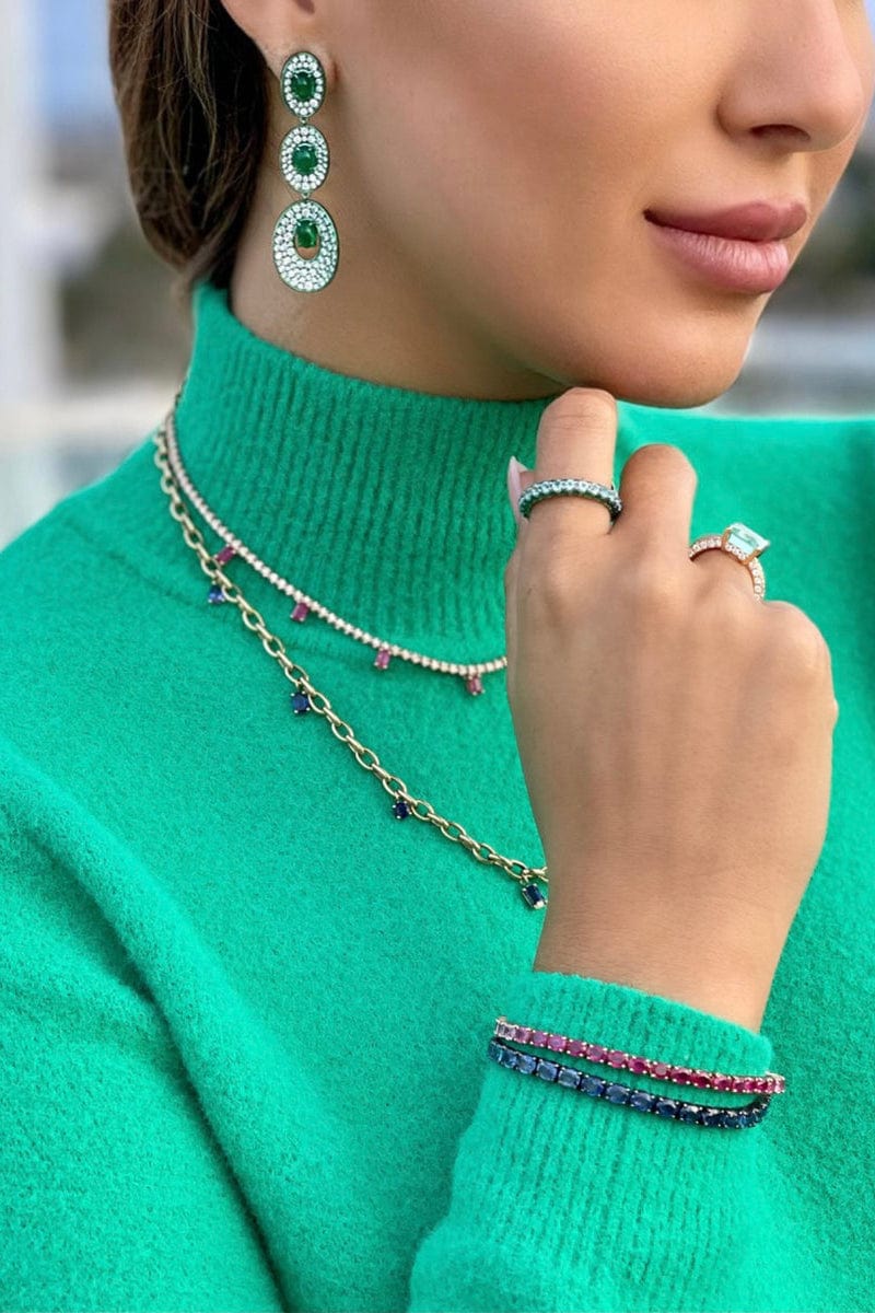 GRAZIELA-Ombre Blue Saphire Tennis Bracelet-WHITE GOLD