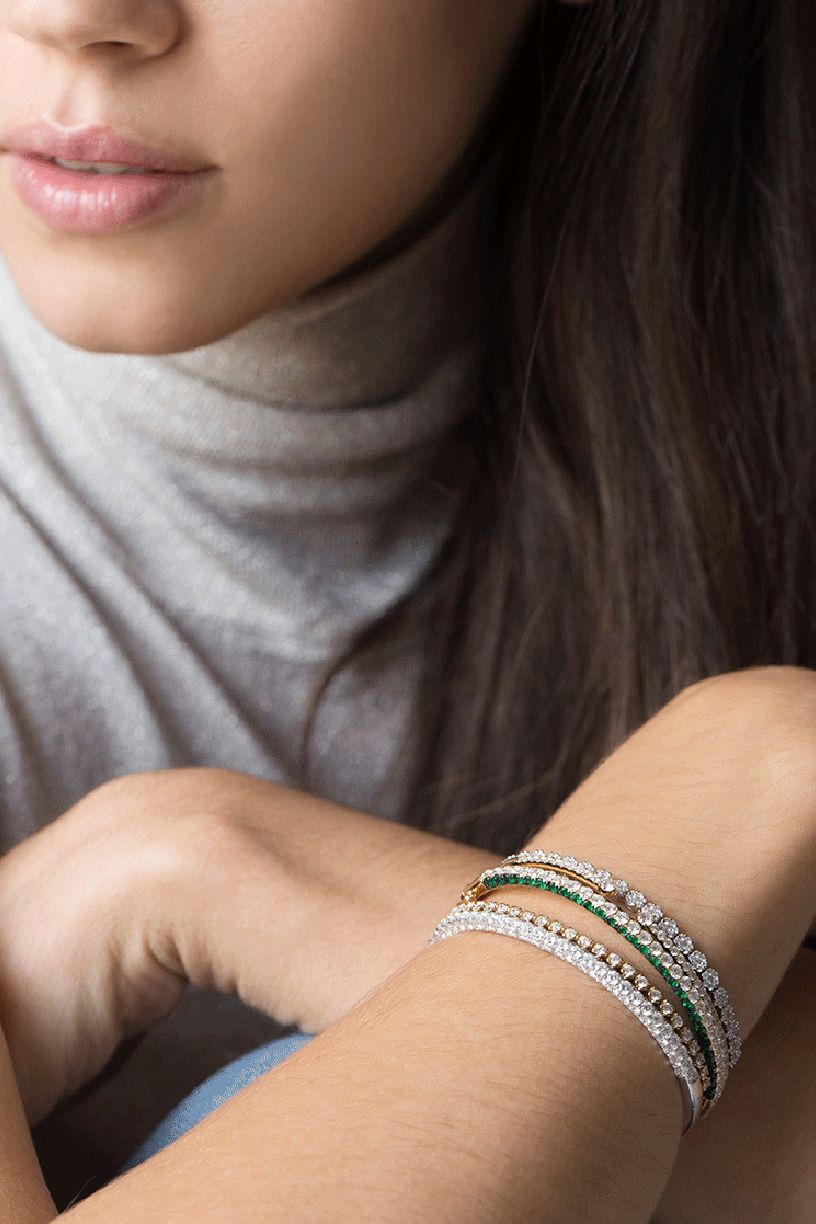 GRAZIELA-Three Sided Diamond Bangle-WHITE GOLD