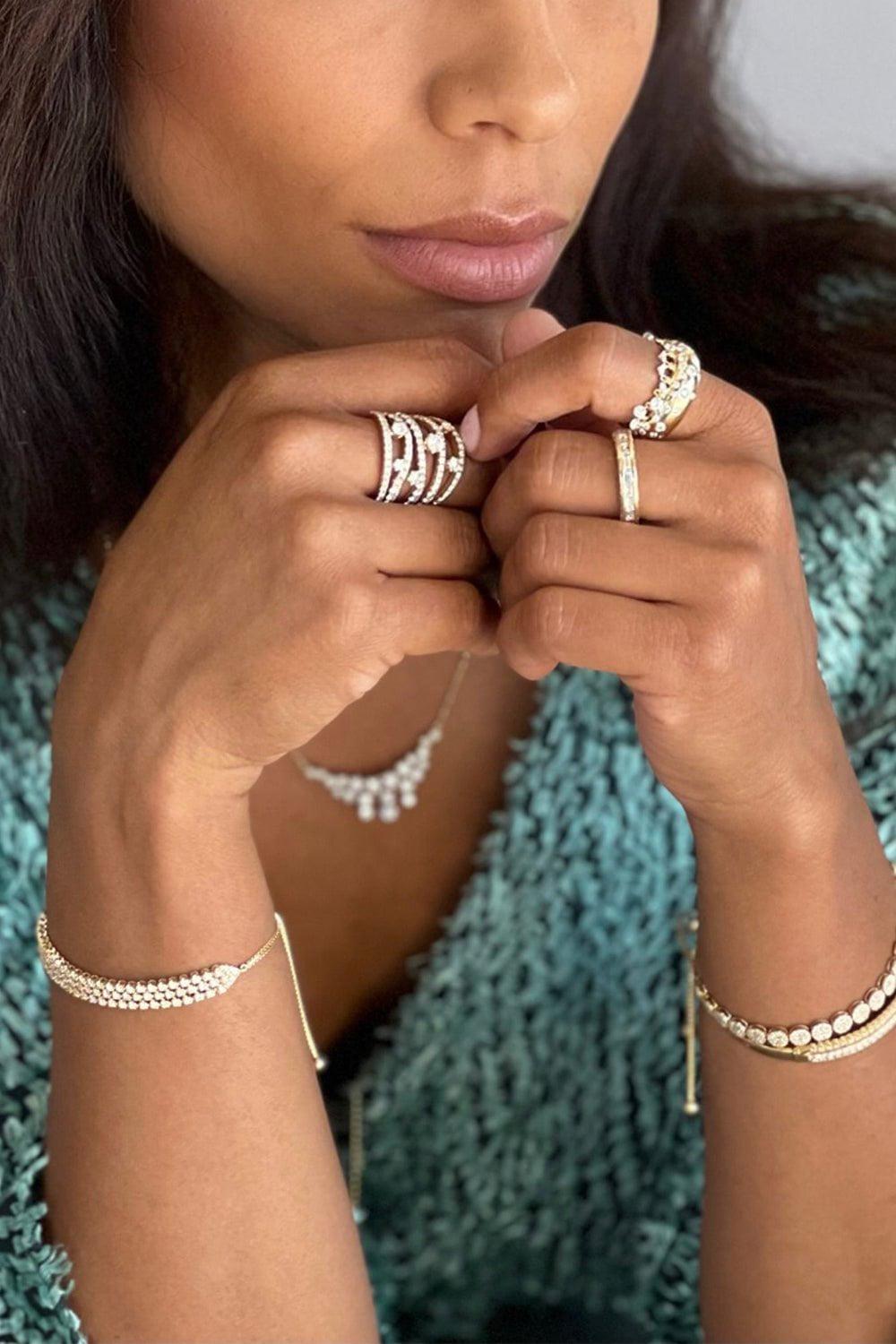 GRAZIELA-Triple Row Diamond Bolo Bracelet-