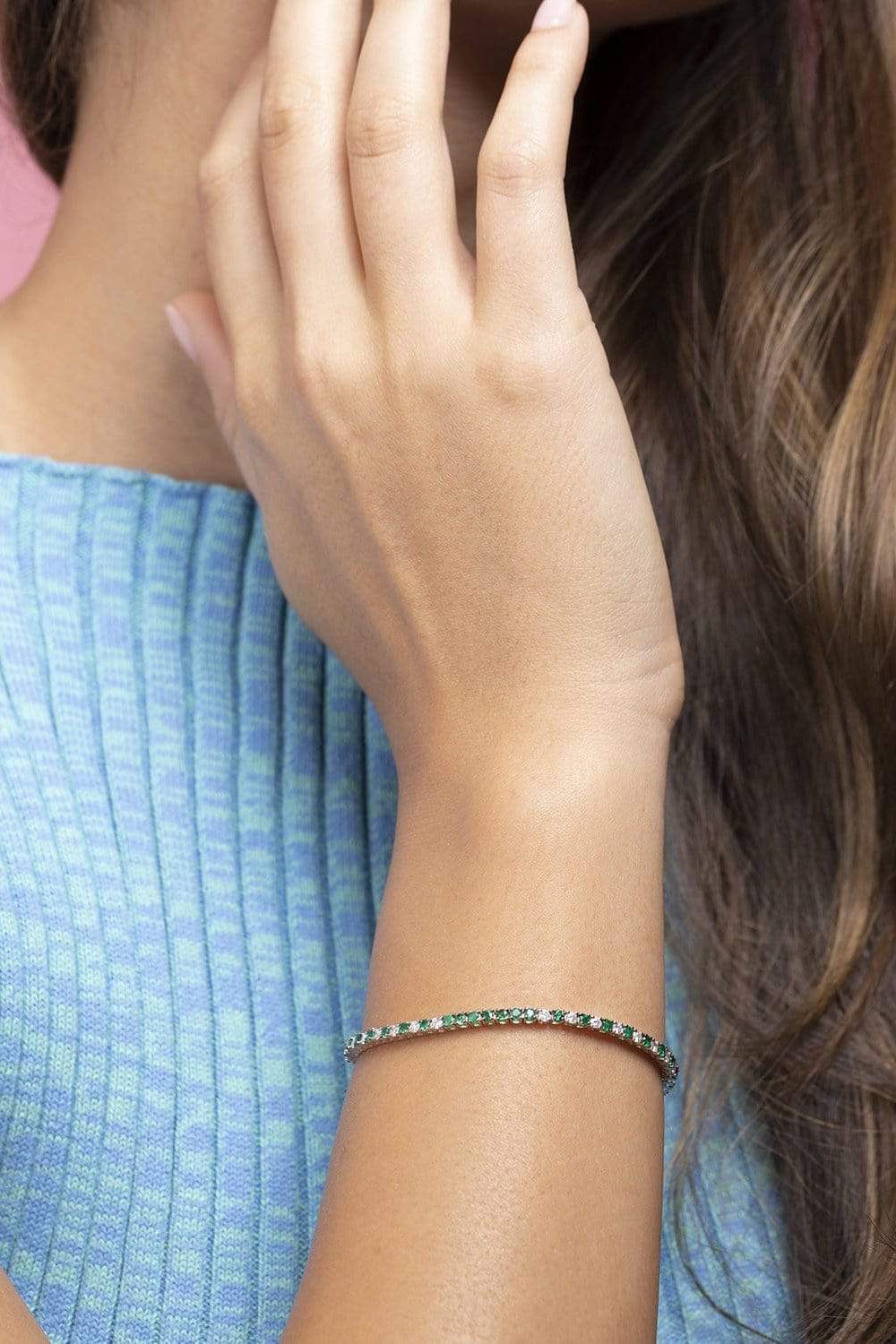 GRAZIELA-White Diamond & Emerald Bolo Bracelet-WHITE GOLD