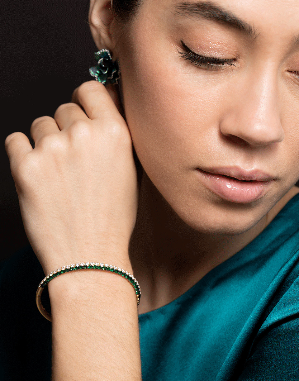 GRAZIELA-Emerald and Diamond Bangle-YELLOW GOLD