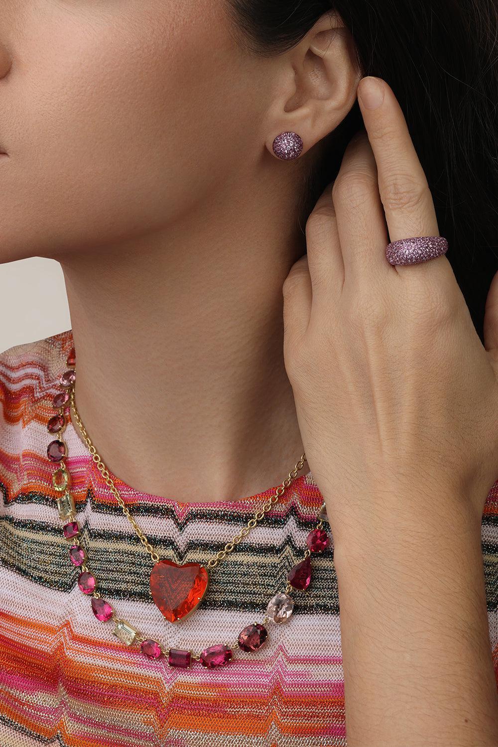 Large Pink Sapphire Bahia Stud Earrings-ROSE GOLD-JEWELRYFINE JEWELEARRING-GRAZIELA