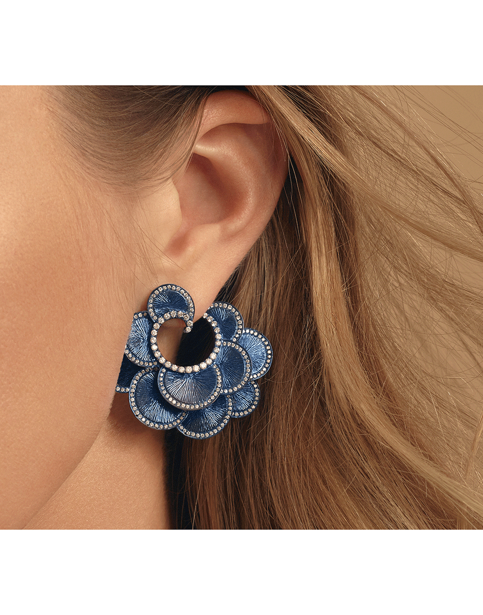 GRAZIELA-Blue Scalloped Diamond Earrings-TITANIUM
