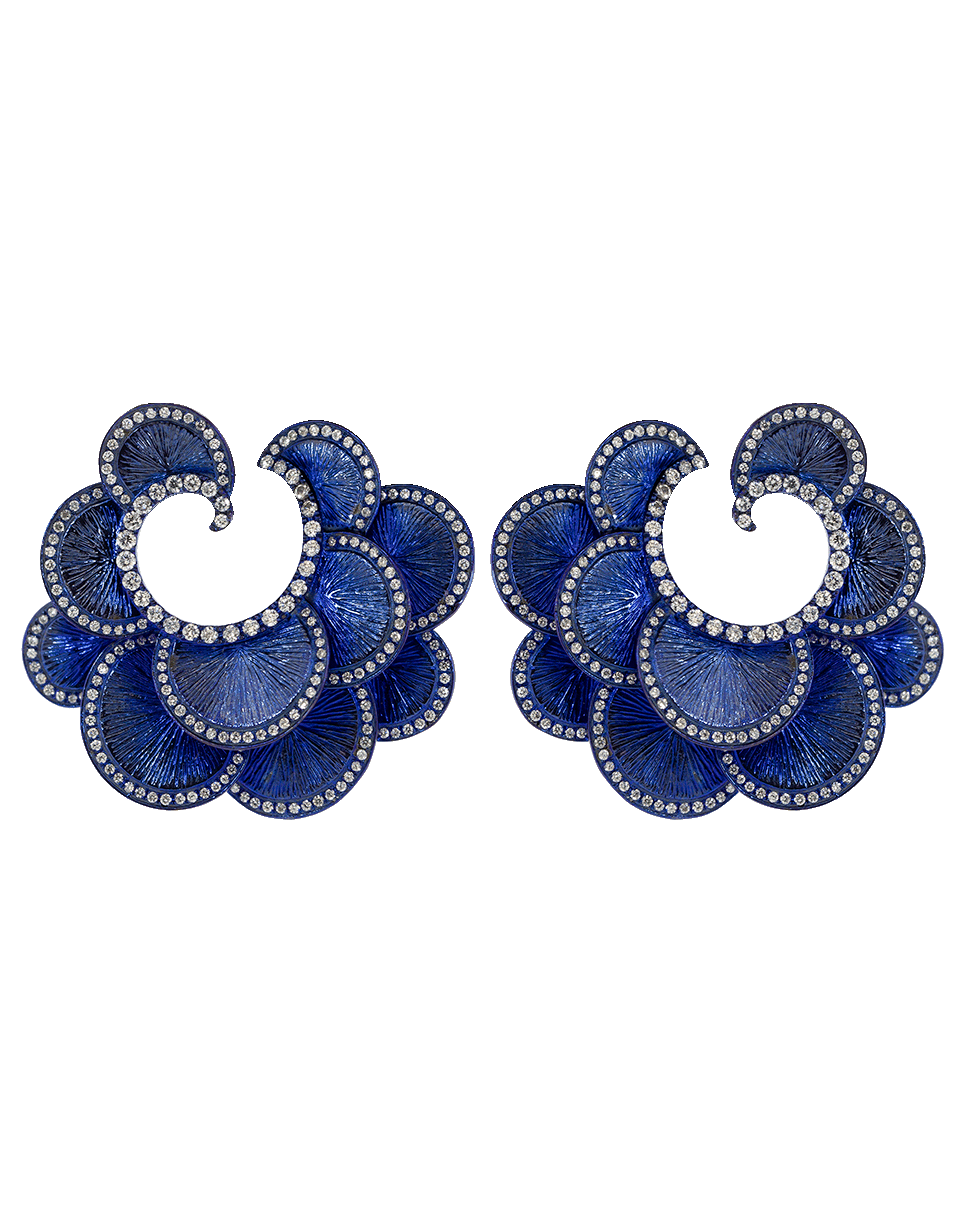 GRAZIELA-Blue Scalloped Diamond Earrings-TITANIUM