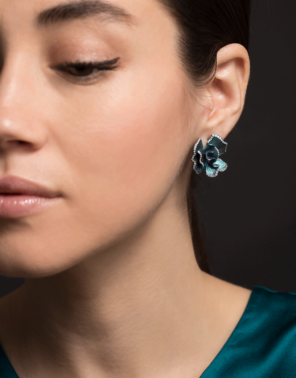 GRAZIELA-Green Titanium and Diamond Flower Earrings-TITANIUM