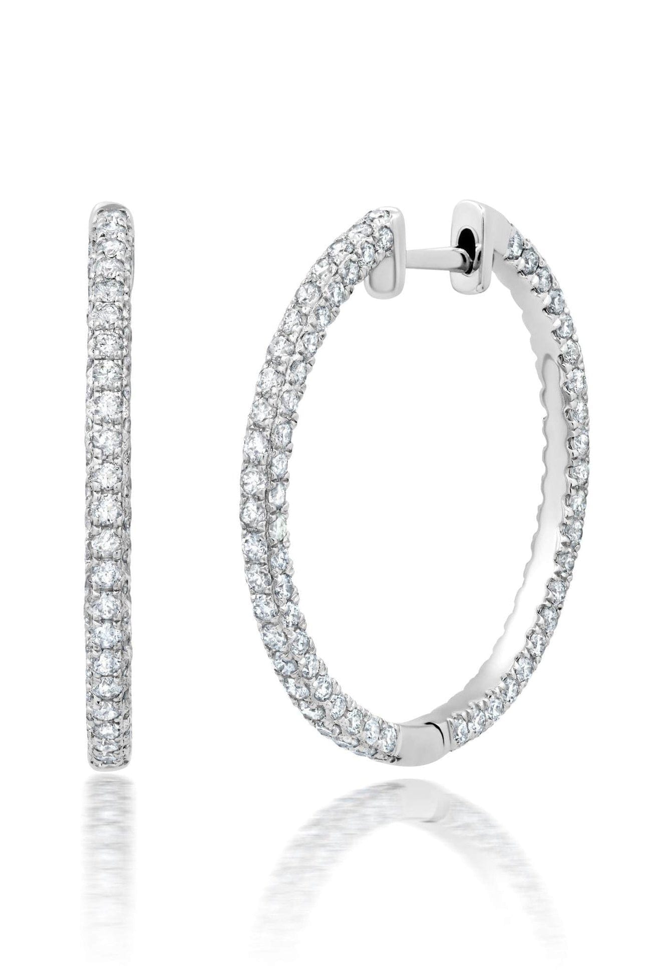 GRAZIELA-1" Diamond 3 Sided Hoop Earrings-WHITE GOLD